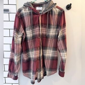 Old Navy Maroon Plaid Shirt with Gray Hood